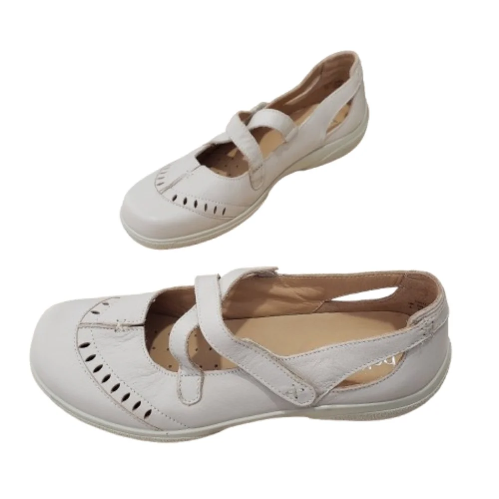 Hotter Comfort Concept Lulu Mary Jane Shoes Size 10 Cream Beige Casual Comfy - Picture 1 of 10